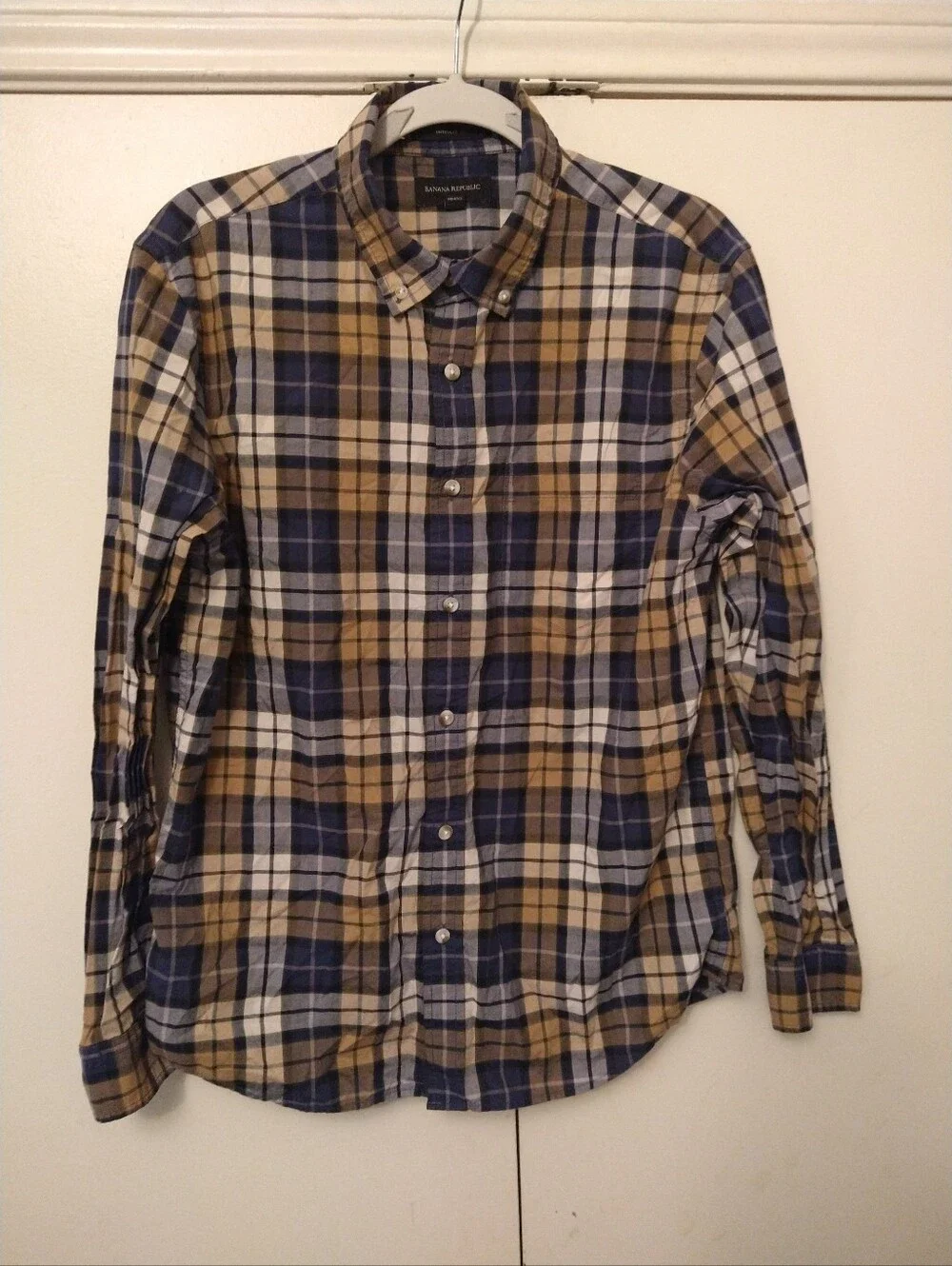 Banana Republic Untucked Fit Plaid Long Sleeve Button Down Shirt Men's sz Medium